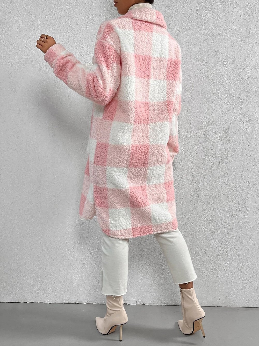 Damen Kariert Winter Oberbekleidung Lässig Print Mittellang Schalkragen Mantel