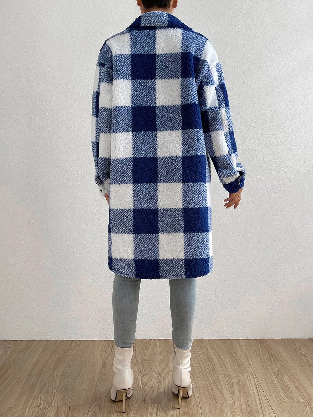 Damen Kariert Winter Oberbekleidung Lässig Print Mittellang Schalkragen Mantel