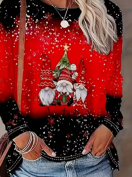 Damen Weihnachten Langarm T-Shirts T-Shirt Rundhals Print Lässig Frühling/Herbst T-Shirt mit Grafik Oberteile