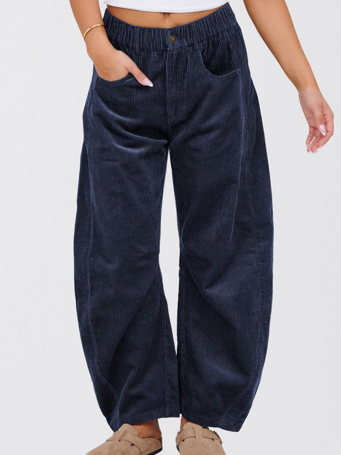 Damen Unifarben Lang Elastische Taille Hose Lässig Frühling/Herbst Hose