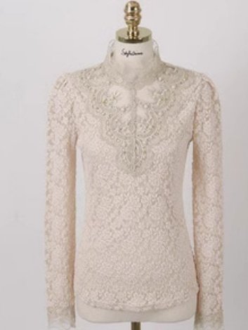 Damen Geblümt Langarm T-Shirts T-Shirt Stehkragen Perlen Retro Frühling/Herbst Oberteile