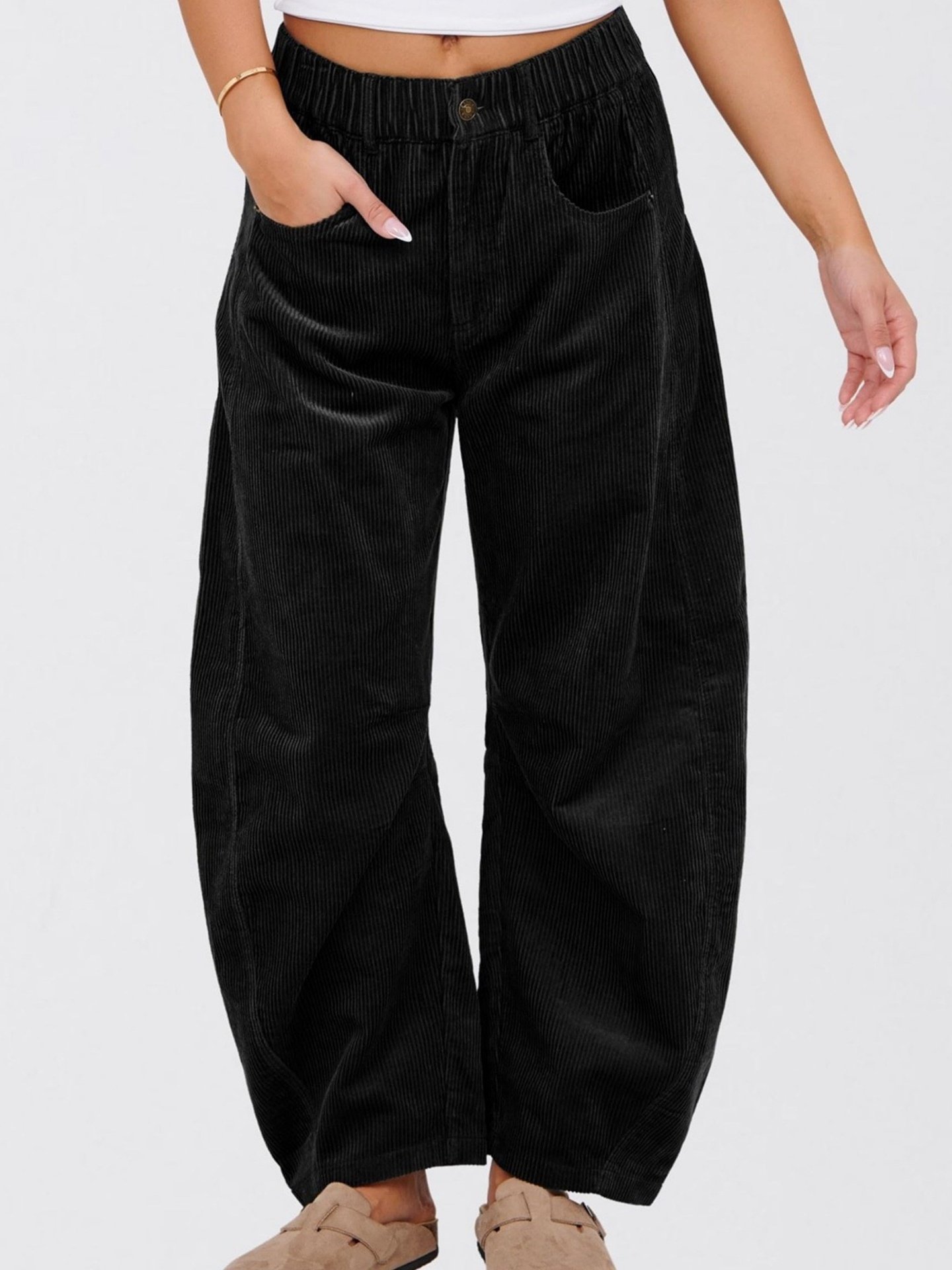 Damen Unifarben Lang Elastische Taille Hose Lässig Frühling/Herbst Hose