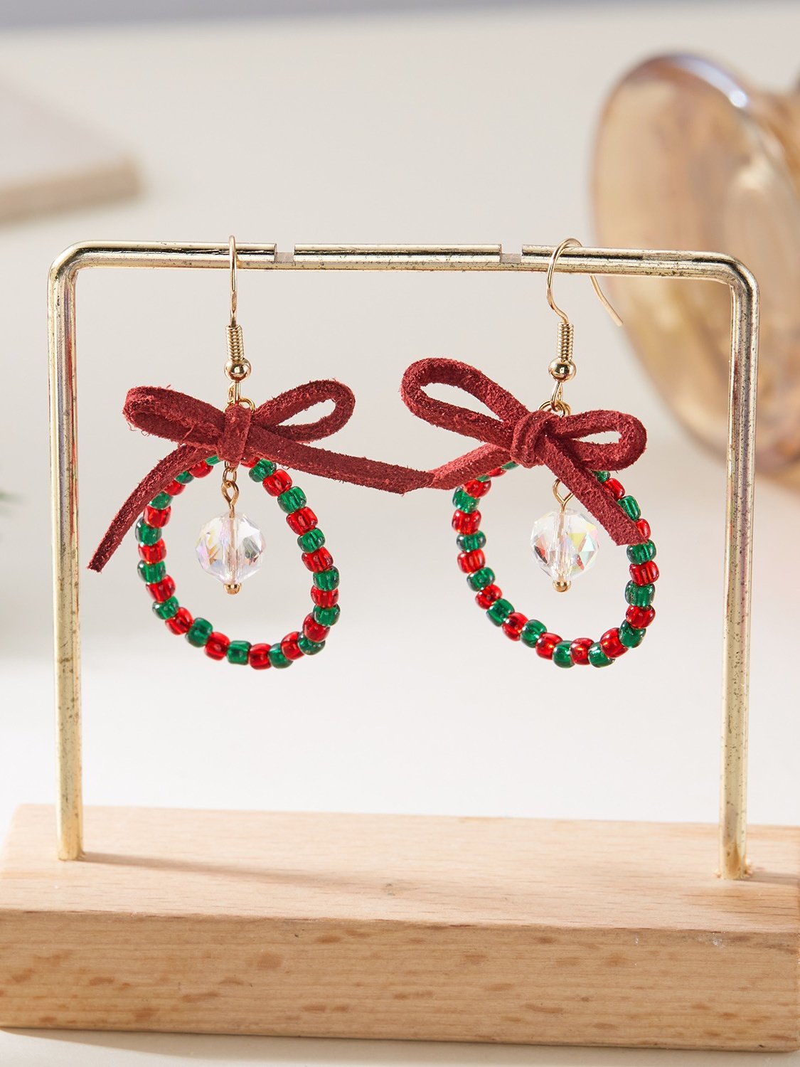 Handgemachte Weihnachten Party Hirse Korn Ohrringe Schleife Fashion Kranz Ohrringe