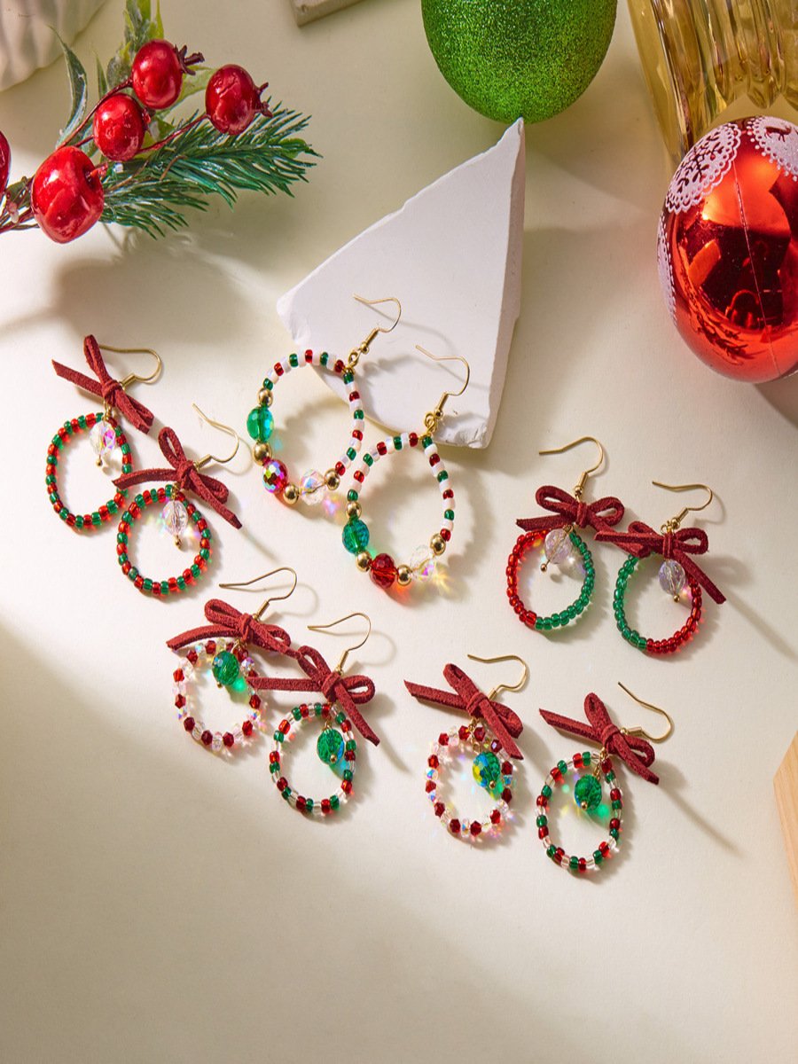 Handgemachte Weihnachten Party Hirse Korn Ohrringe Schleife Fashion Kranz Ohrringe