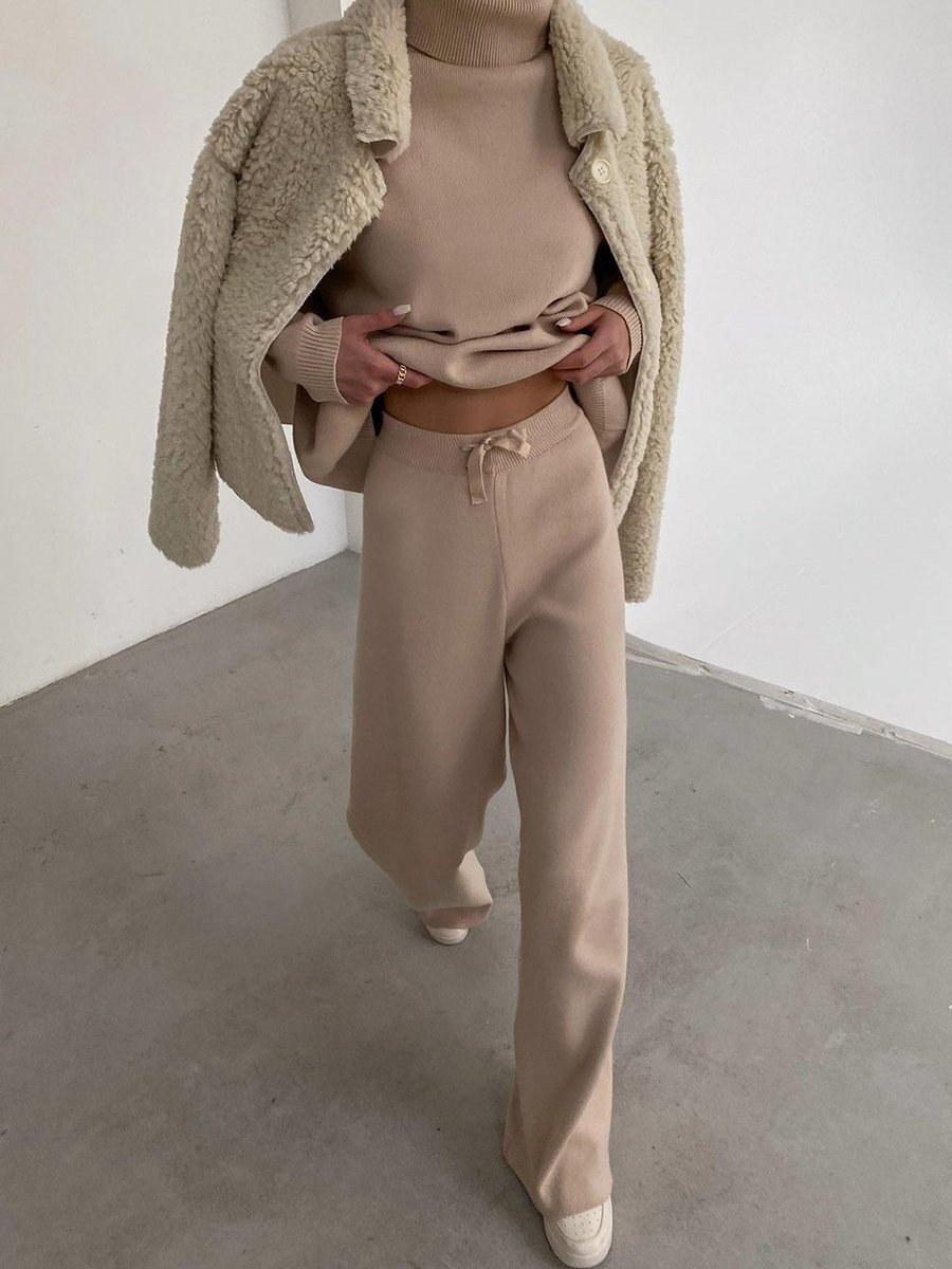 Damen Unifarben Schnürung Zweiteiliges Set Täglich Langarm Lässig Frühling/Herbst Bluse mit Hose Matching Set