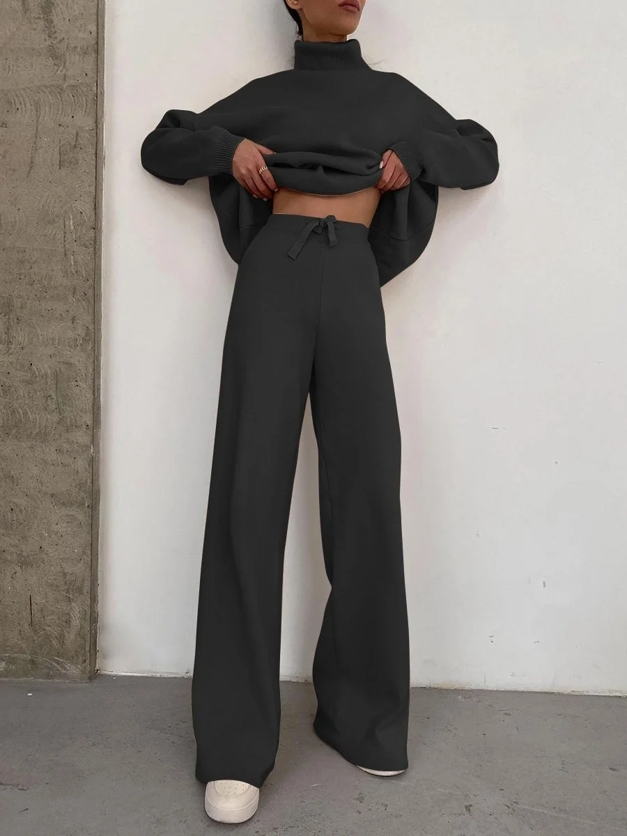 Damen Unifarben Schnürung Zweiteiliges Set Täglich Langarm Lässig Frühling/Herbst Bluse mit Hose Matching Set