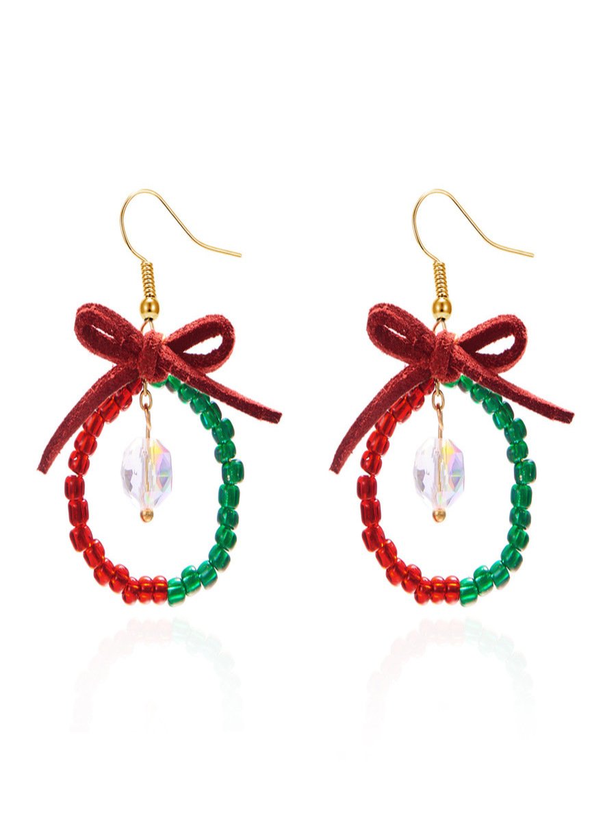Handgemachte Weihnachten Party Hirse Korn Ohrringe Schleife Fashion Kranz Ohrringe
