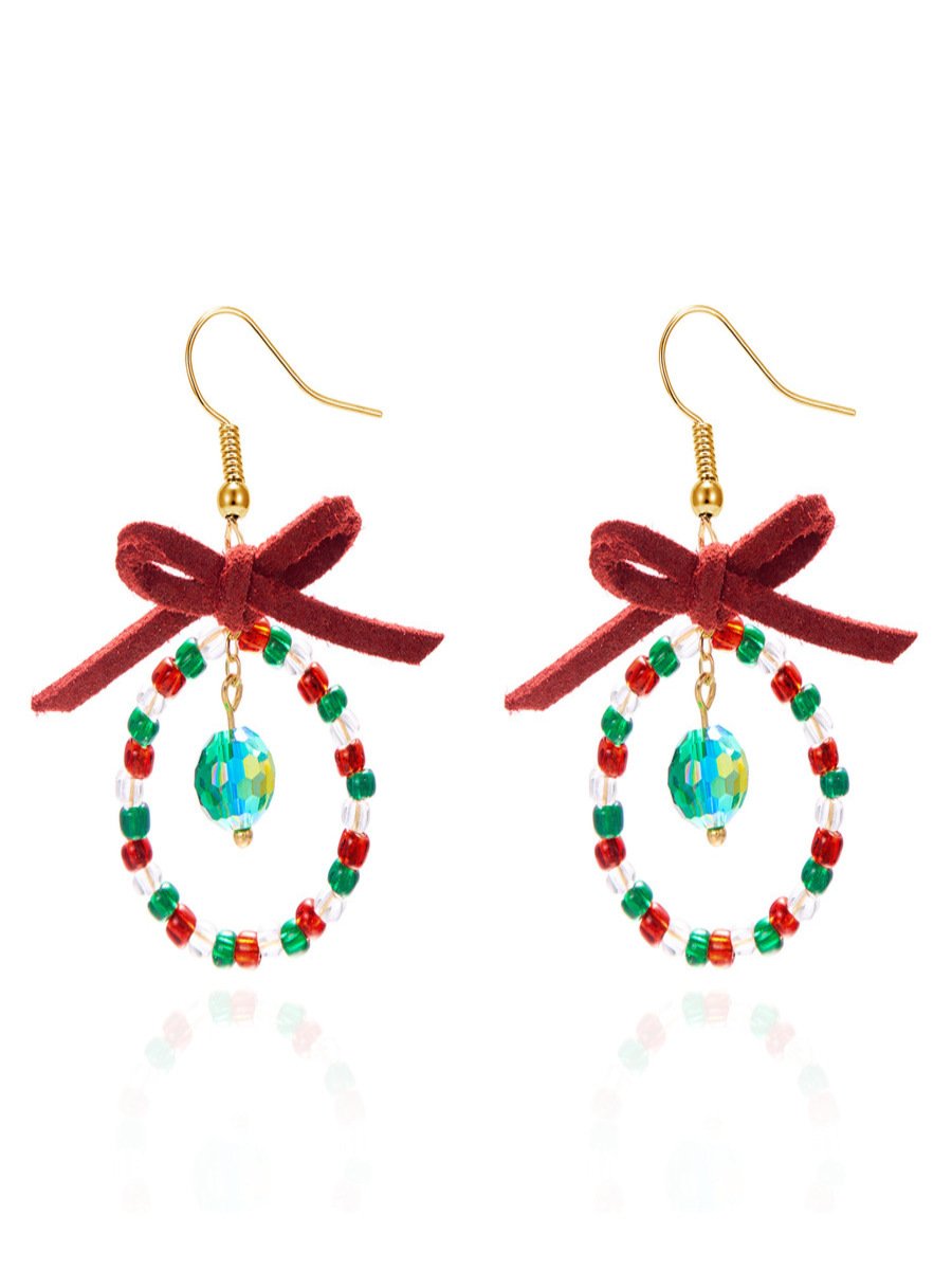 Handgemachte Weihnachten Party Hirse Korn Ohrringe Schleife Fashion Kranz Ohrringe