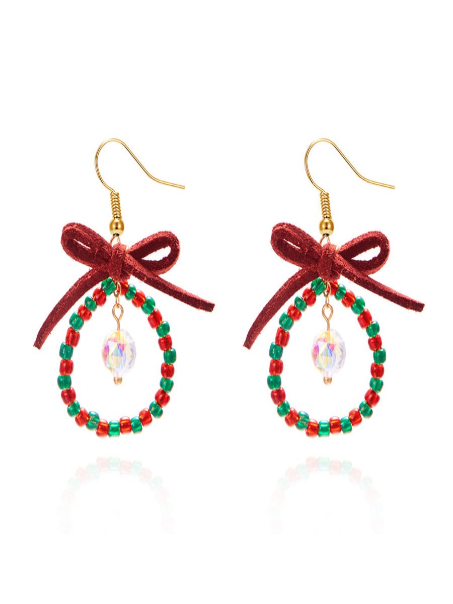 Handgemachte Weihnachten Party Hirse Korn Ohrringe Schleife Fashion Kranz Ohrringe