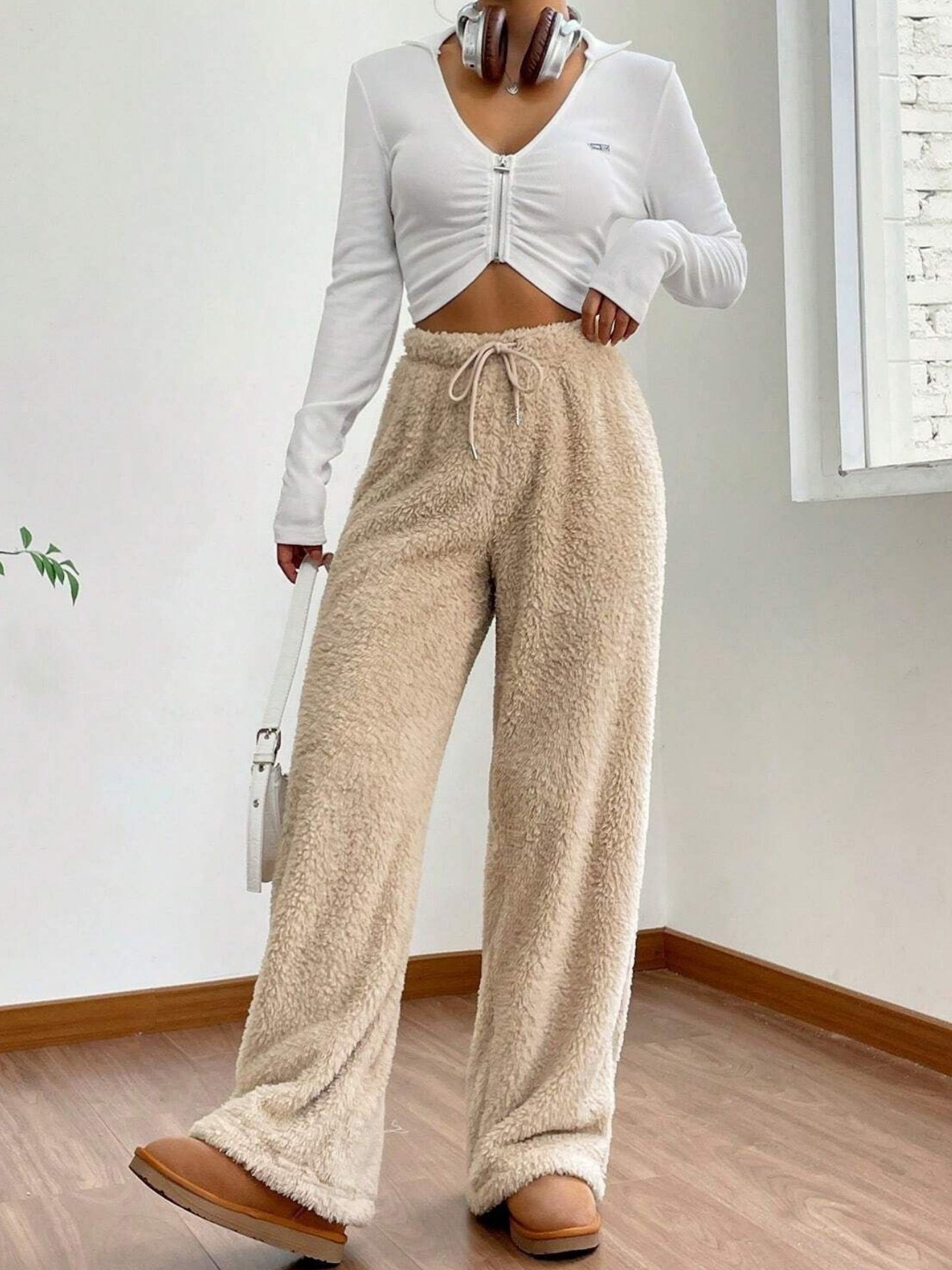 Damen Unifarben Lang Elastische Taille Hose Lässig Frühling/Herbst Hose