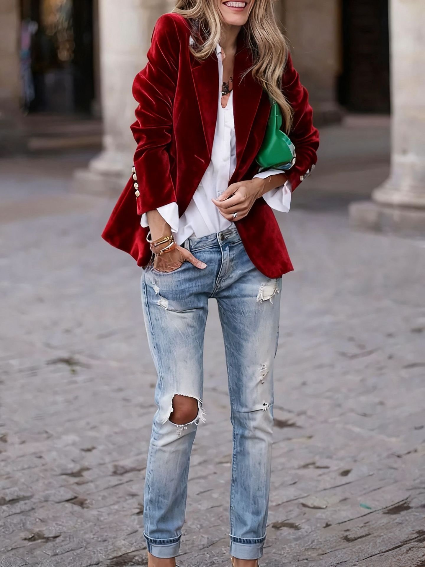 Damen Unifarben Frühling/Herbst Oberbekleidung Retro Nahtverarbeitung Langarm Reverskragen Regelmäßig Blazer