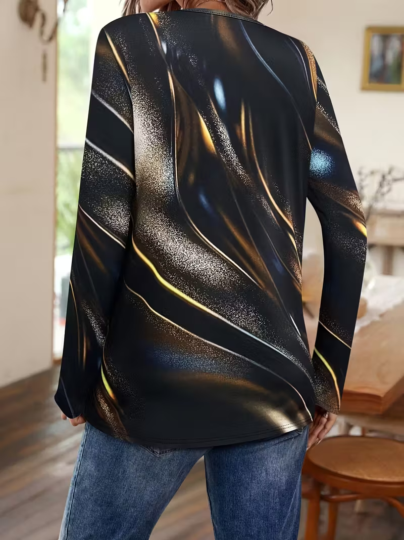 Damen Abstrakt Langarm T-Shirts T-Shirt Rundhals Print Lässig Frühling/Herbst T-Shirt mit Grafik Oberteile