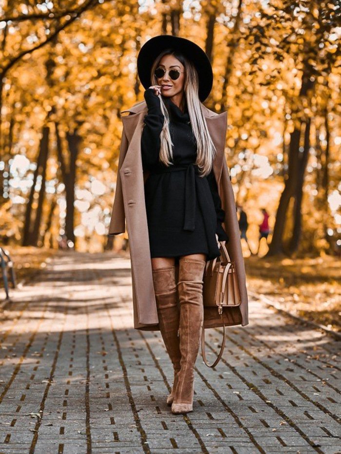 Damen Unifarben Langarm Frühling/Herbst Nahtverarbeitung Kleid Rollkragen Täglich Retro Mini Hüftrock Figurbetontes Kleid