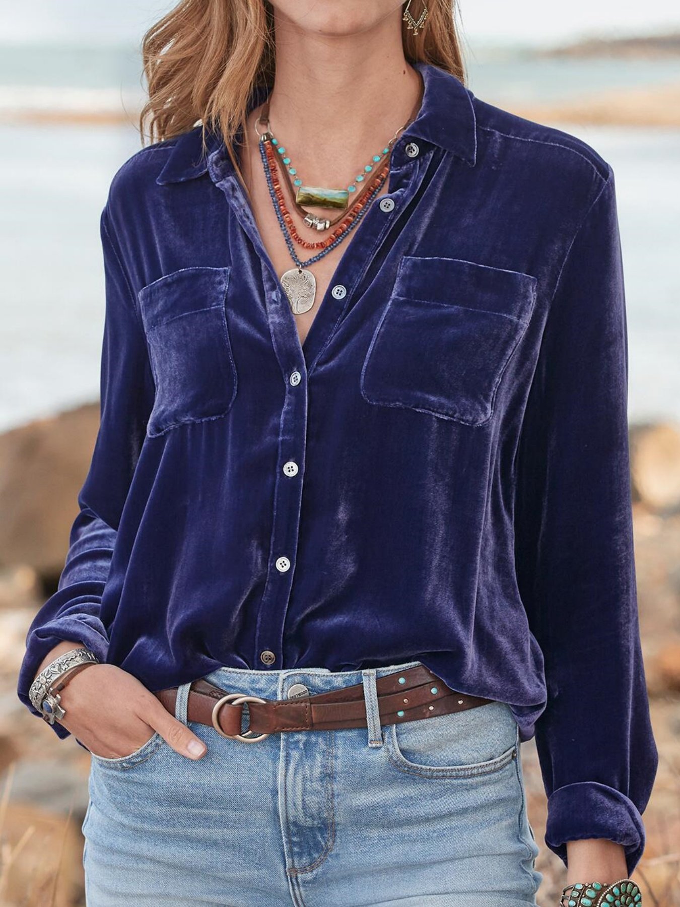 Damen Unifarben Halbarm Bluse Sommer Nahtverarbeitung Schalkragen Täglich Retro Oberteile