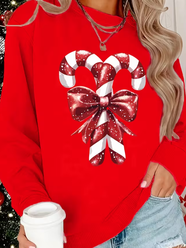 Damen Weihnachten Rundhals Print Lässig Frühling/Herbst Langarm Sweatshirt