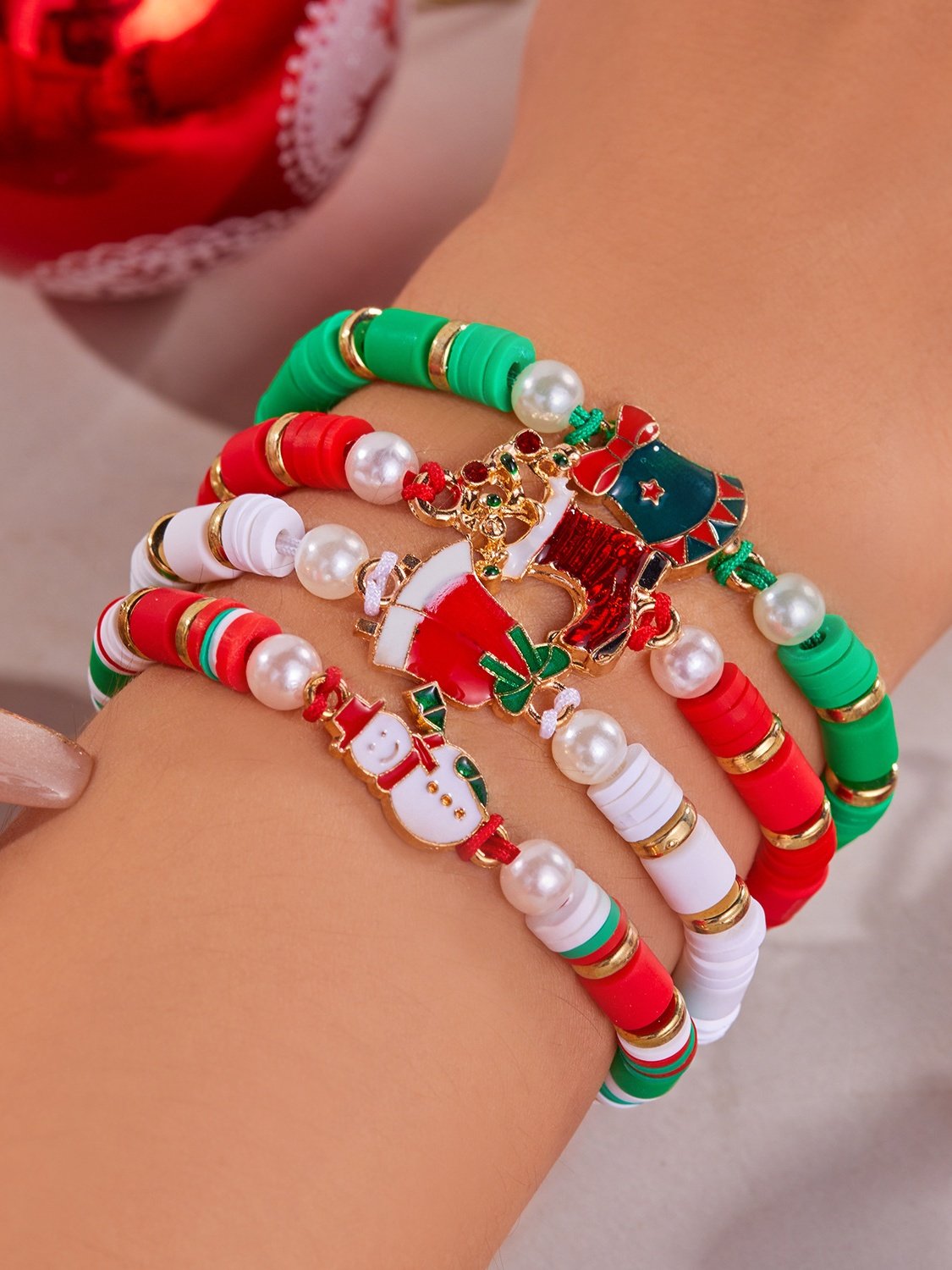 Weihnachten Polymer Ton Armband Weihnachten Bunt Weihnachtsmann Schneeflocke Schneemann Armband Weihnachten Armband Set