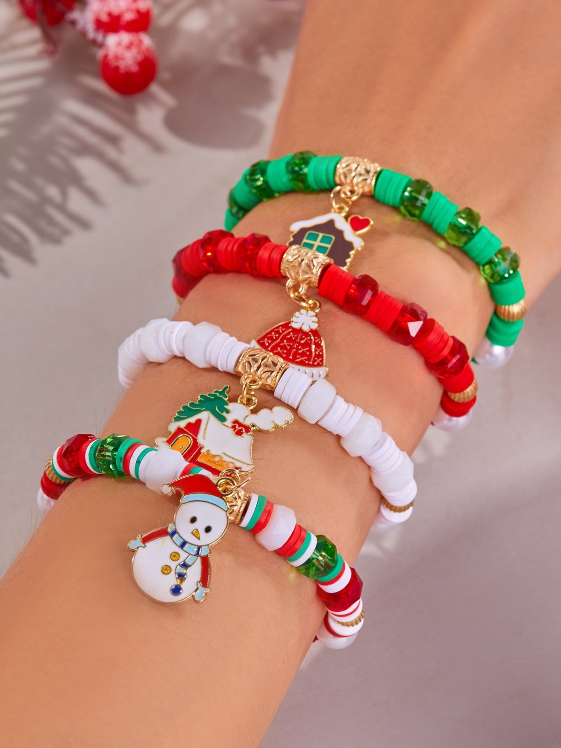 Weihnachten Polymer Ton Armband Weihnachten Bunt Weihnachtsmann Schneeflocke Schneemann Armband Weihnachten Armband Set