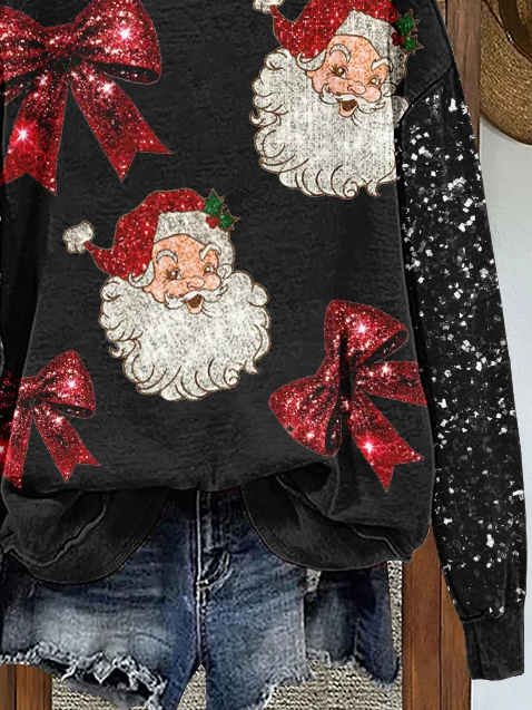 Damen Weihnachtsmann Rundhals Print Lässig Frühling/Herbst Langarm Sweatshirt