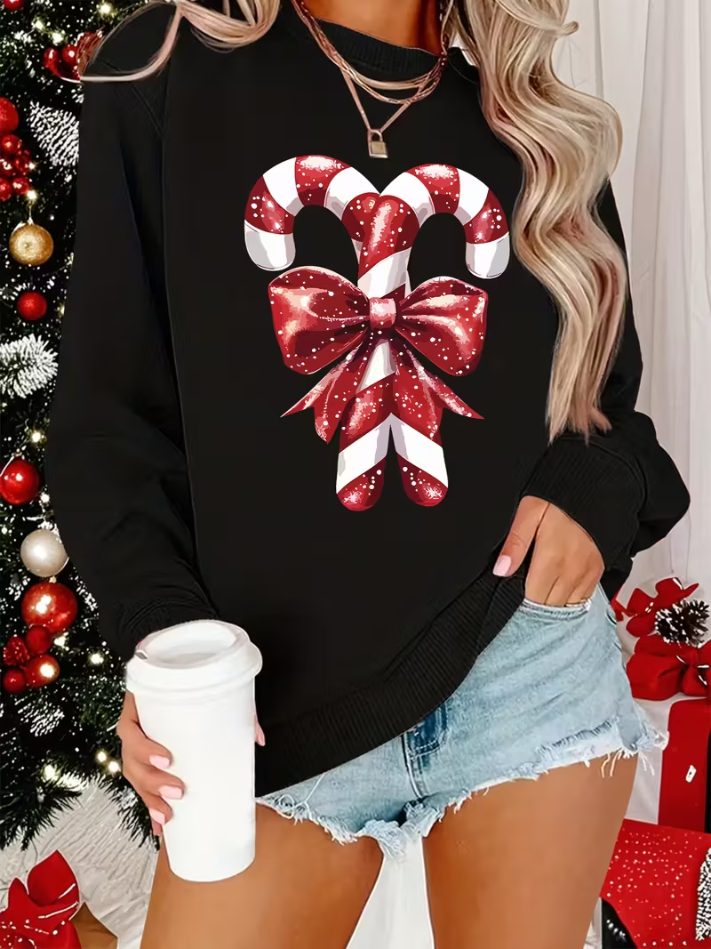 Damen Weihnachten Rundhals Print Lässig Frühling/Herbst Langarm Sweatshirt