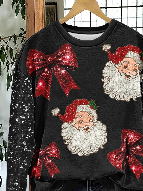 Damen Weihnachtsmann Rundhals Print Lässig Frühling/Herbst Langarm Sweatshirt