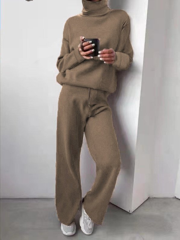 Damen Unifarben Nahtverarbeitung Zweiteiliges Set Täglich Langarm Lässig Frühling/Herbst Bluse mit Hose Matching Set