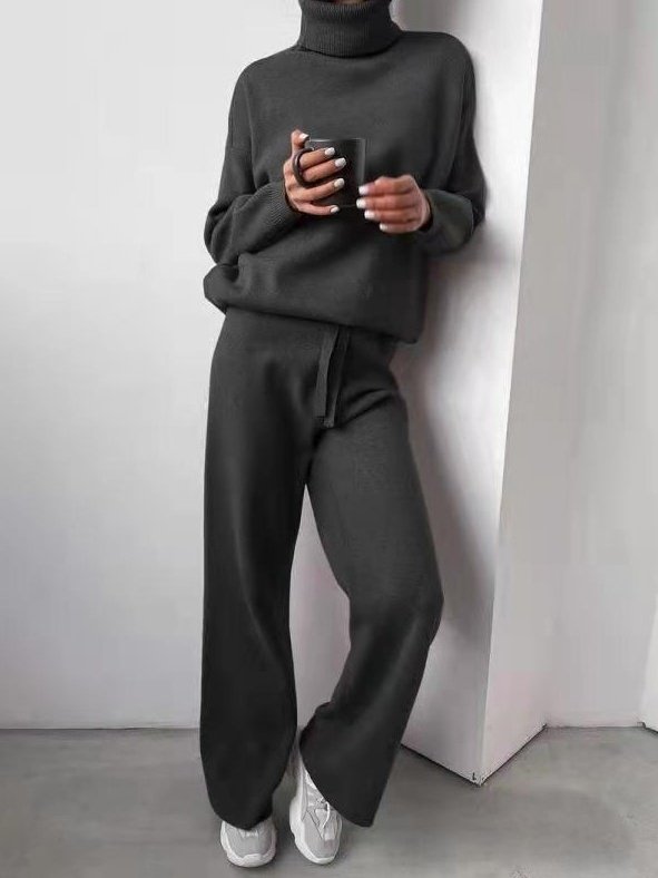 Damen Unifarben Nahtverarbeitung Zweiteiliges Set Täglich Langarm Lässig Frühling/Herbst Bluse mit Hose Matching Set
