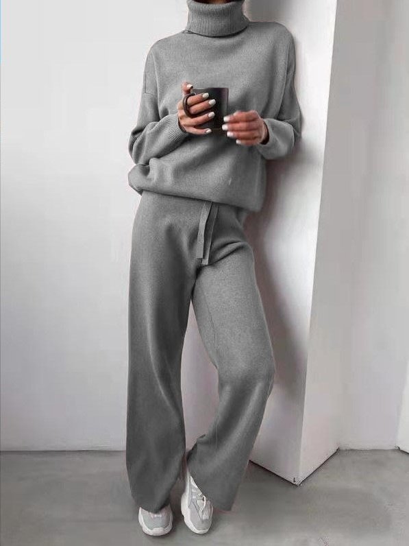 Damen Unifarben Nahtverarbeitung Zweiteiliges Set Täglich Langarm Lässig Frühling/Herbst Bluse mit Hose Matching Set