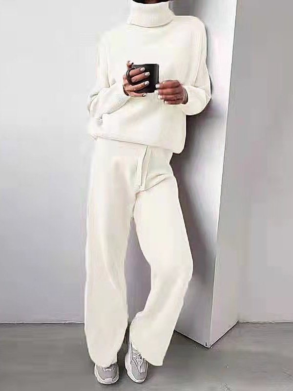 Damen Unifarben Nahtverarbeitung Zweiteiliges Set Täglich Langarm Lässig Frühling/Herbst Bluse mit Hose Matching Set