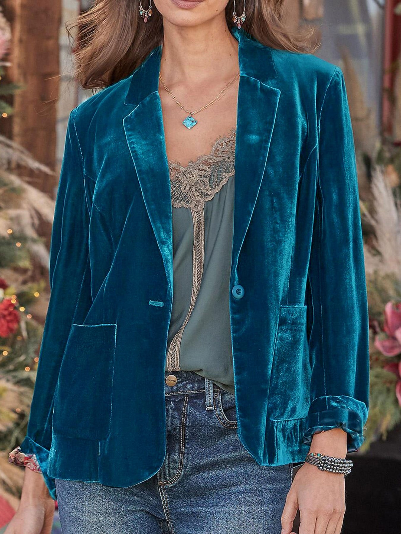 Damen Unifarben Frühling/Herbst Oberbekleidung Retro Schnalle Langarm Reverskragen Regelmäßig Blazer