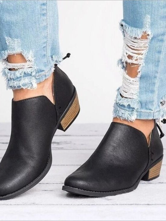 britisch Stil Vier Jahreszeiten Unifarben Spitz Lässig Rückseite Reißverschluss Niedrig Dick Absatz Einzeln Schuhe