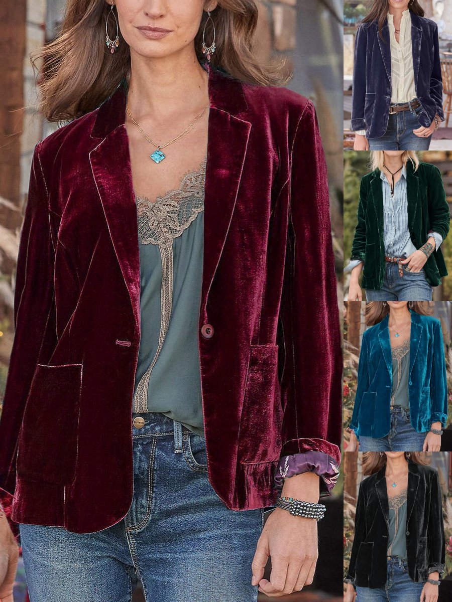 Damen Unifarben Frühling/Herbst Oberbekleidung Retro Schnalle Langarm Reverskragen Regelmäßig Blazer