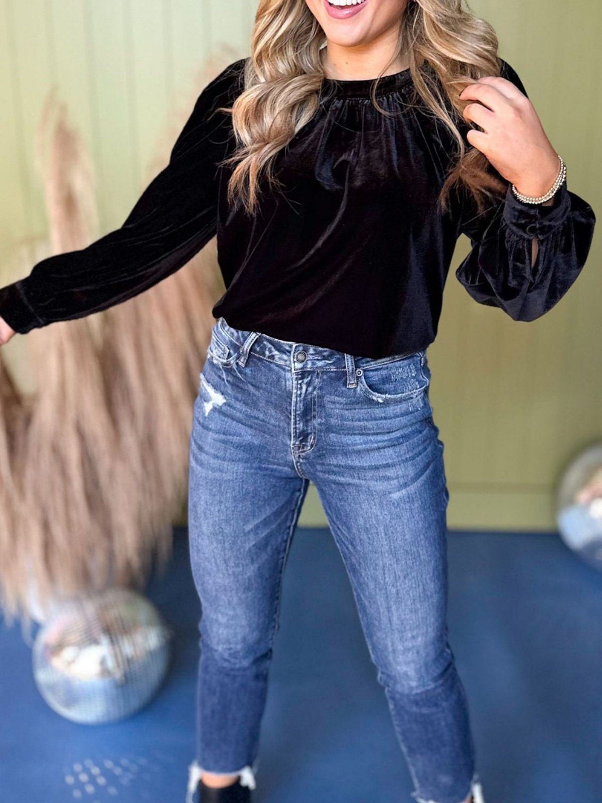 Damen Unifarben Langarm Bluse Frühling/Herbst Gerafft Rundhals Puffärmel Täglich Lässig Oberteile