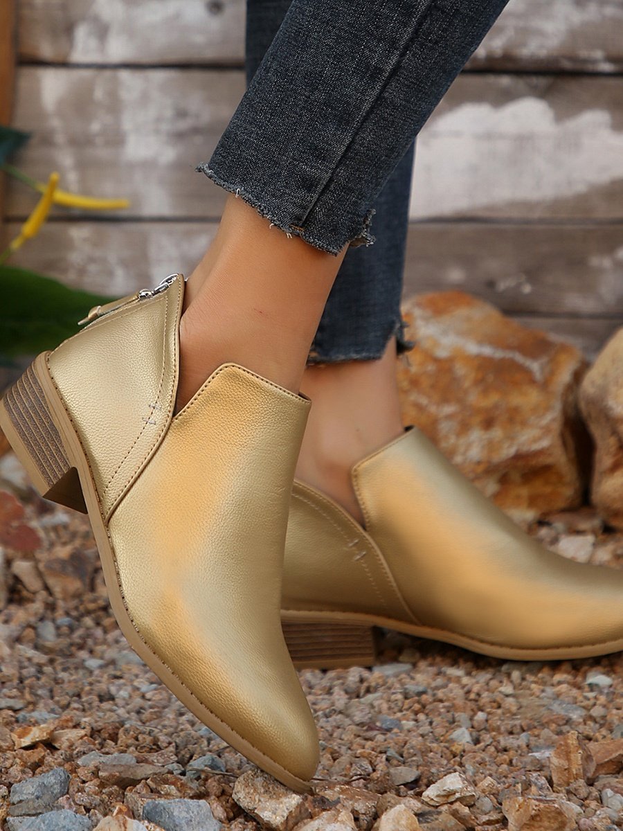britisch Stil Vier Jahreszeiten Unifarben Spitz Lässig Rückseite Reißverschluss Niedrig Dick Absatz Einzeln Schuhe