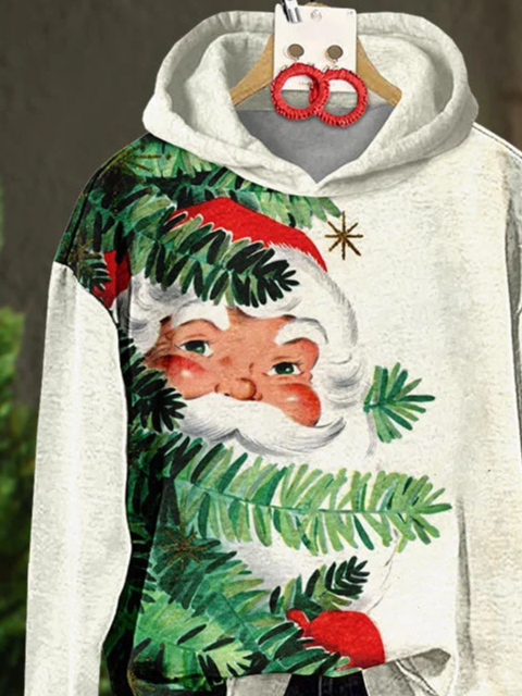 Damen Weihnachtsmann Frühling/Herbst Print Langarm Lässig Täglich Kapuze