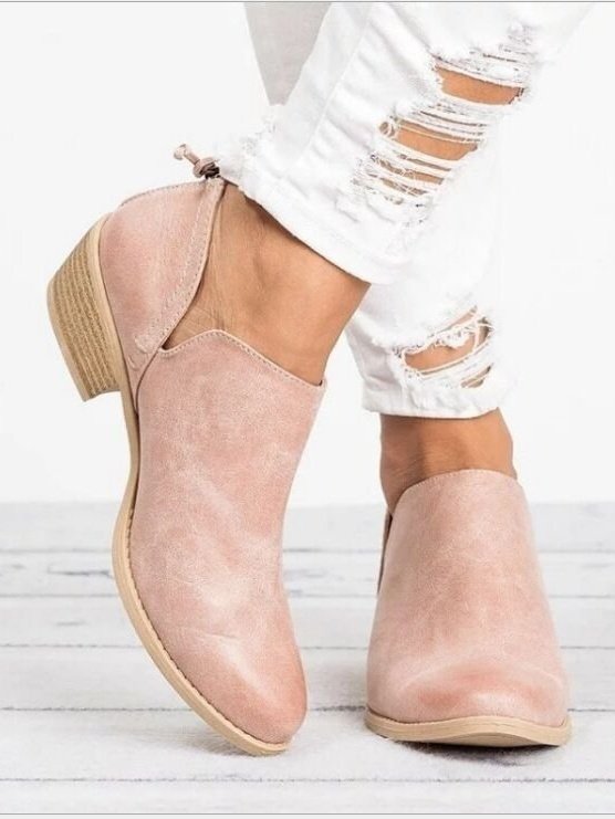 britisch Stil Vier Jahreszeiten Unifarben Spitz Lässig Rückseite Reißverschluss Niedrig Dick Absatz Einzeln Schuhe