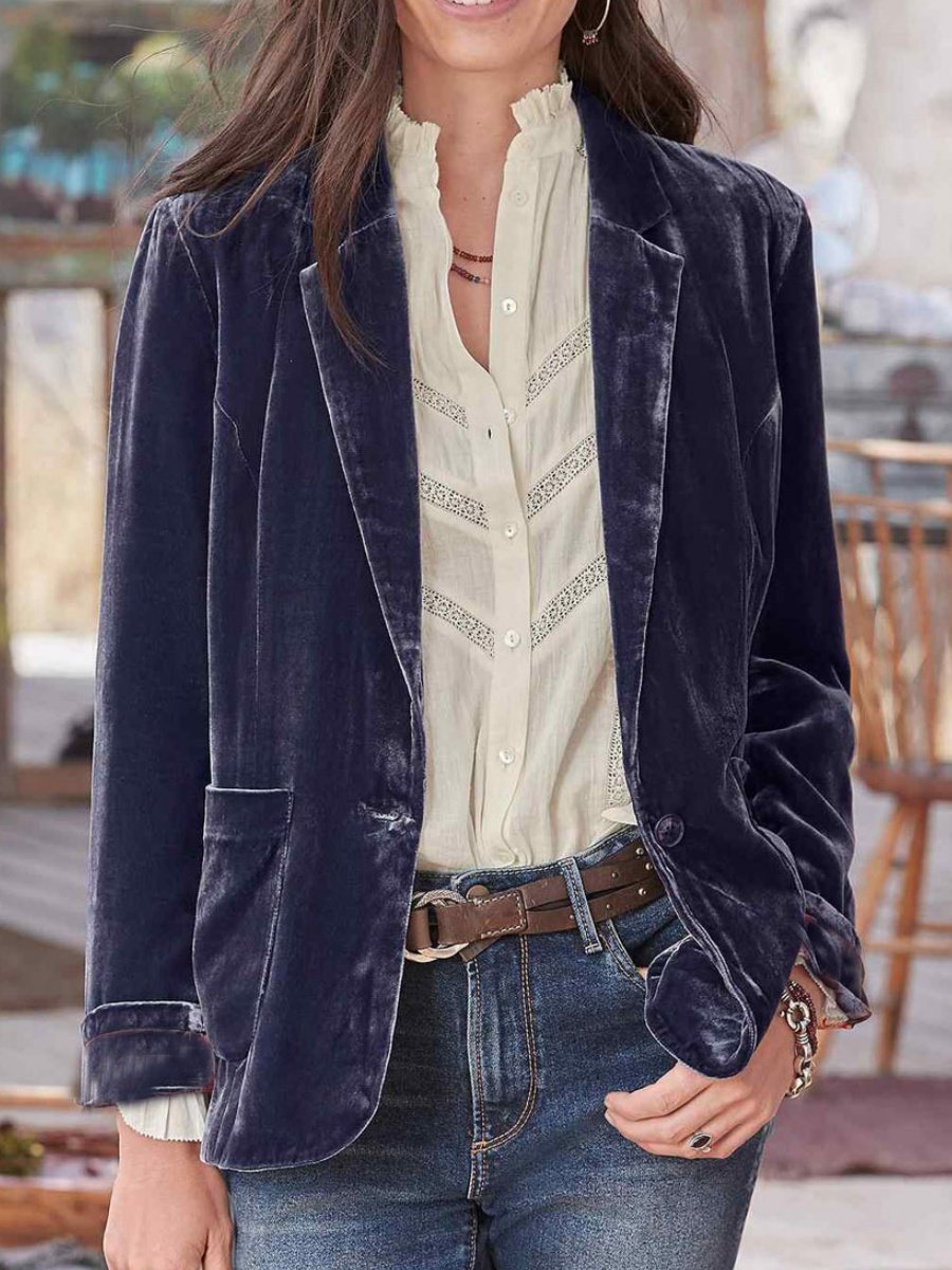 Damen Unifarben Frühling/Herbst Oberbekleidung Retro Schnalle Langarm Reverskragen Regelmäßig Blazer