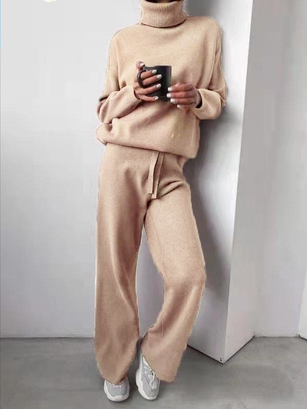Damen Unifarben Nahtverarbeitung Zweiteiliges Set Täglich Langarm Lässig Frühling/Herbst Bluse mit Hose Matching Set