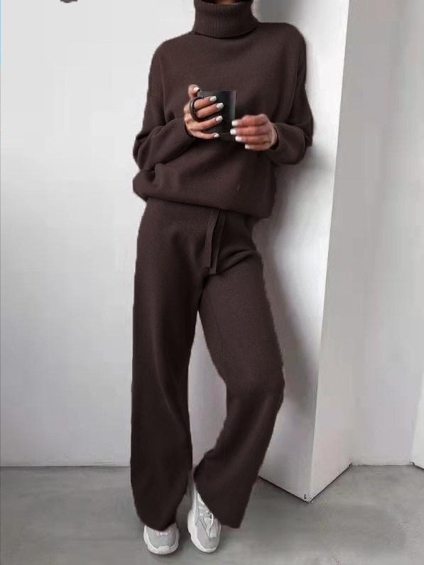 Damen Unifarben Nahtverarbeitung Zweiteiliges Set Täglich Langarm Lässig Frühling/Herbst Bluse mit Hose Matching Set