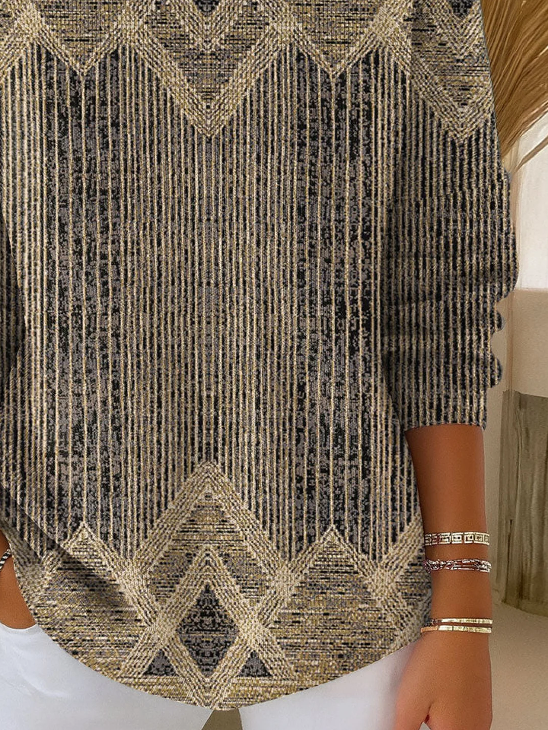 Damen Abstrakt Print Frühling/Herbst Lässig Langarm Rundhals Pullover
