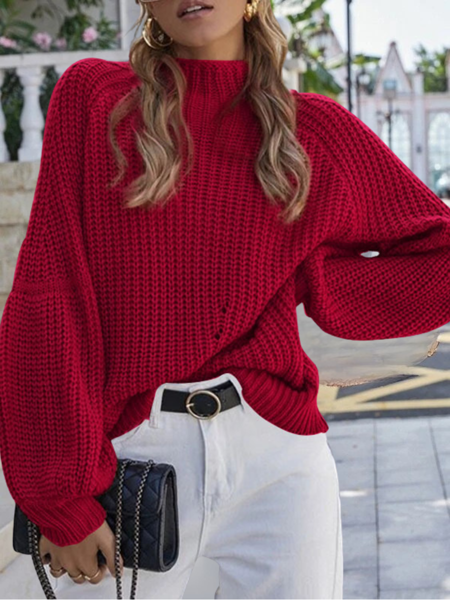 Damen Unifarben Nahtverarbeitung Winter Straße Langarm Mock Neck Pullover