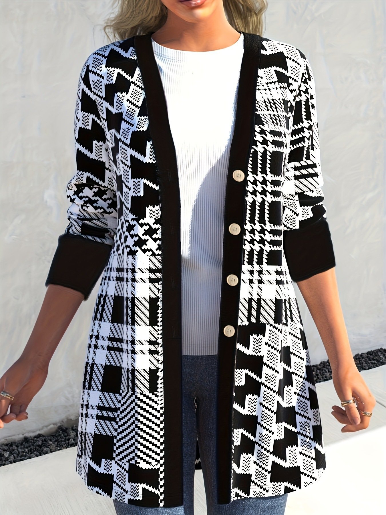 Damen Geometrisch Frühling/Herbst Aufdecken Lässig Print Leicht Strickjacke