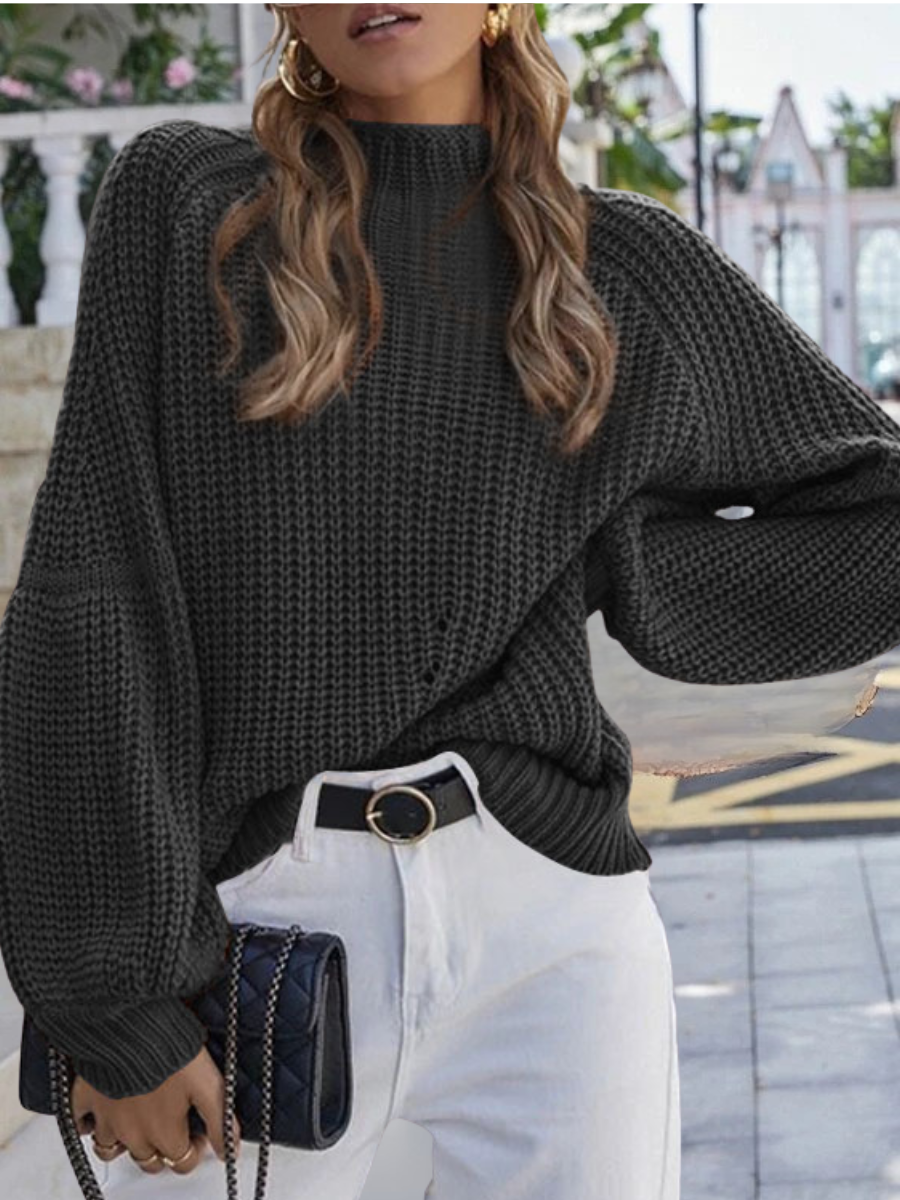 Damen Unifarben Nahtverarbeitung Winter Straße Langarm Mock Neck Pullover