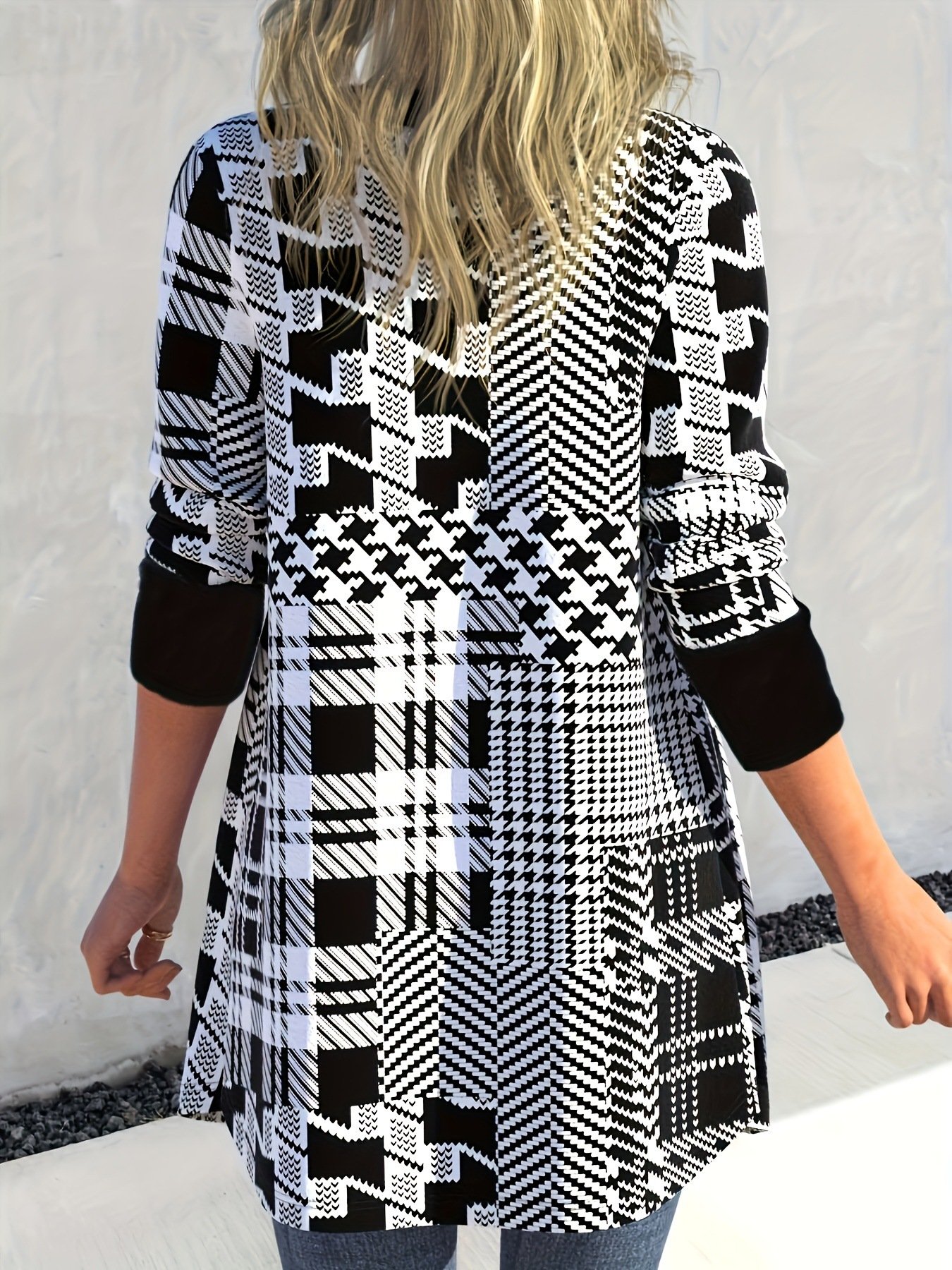 Damen Geometrisch Frühling/Herbst Aufdecken Lässig Print Leicht Strickjacke