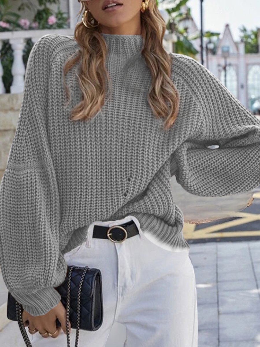 Damen Unifarben Nahtverarbeitung Winter Straße Langarm Mock Neck Pullover