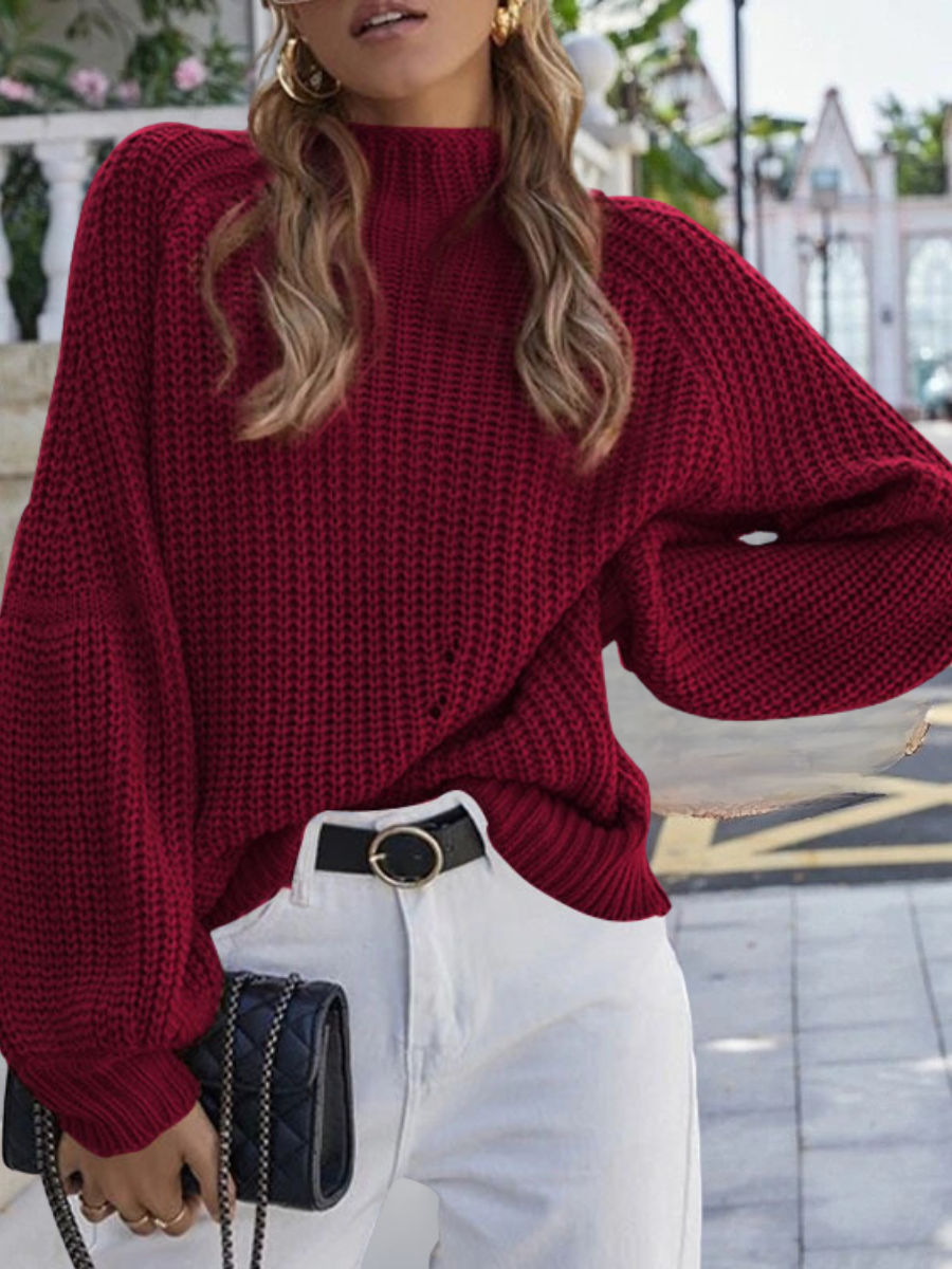 Damen Unifarben Nahtverarbeitung Winter Straße Langarm Mock Neck Pullover