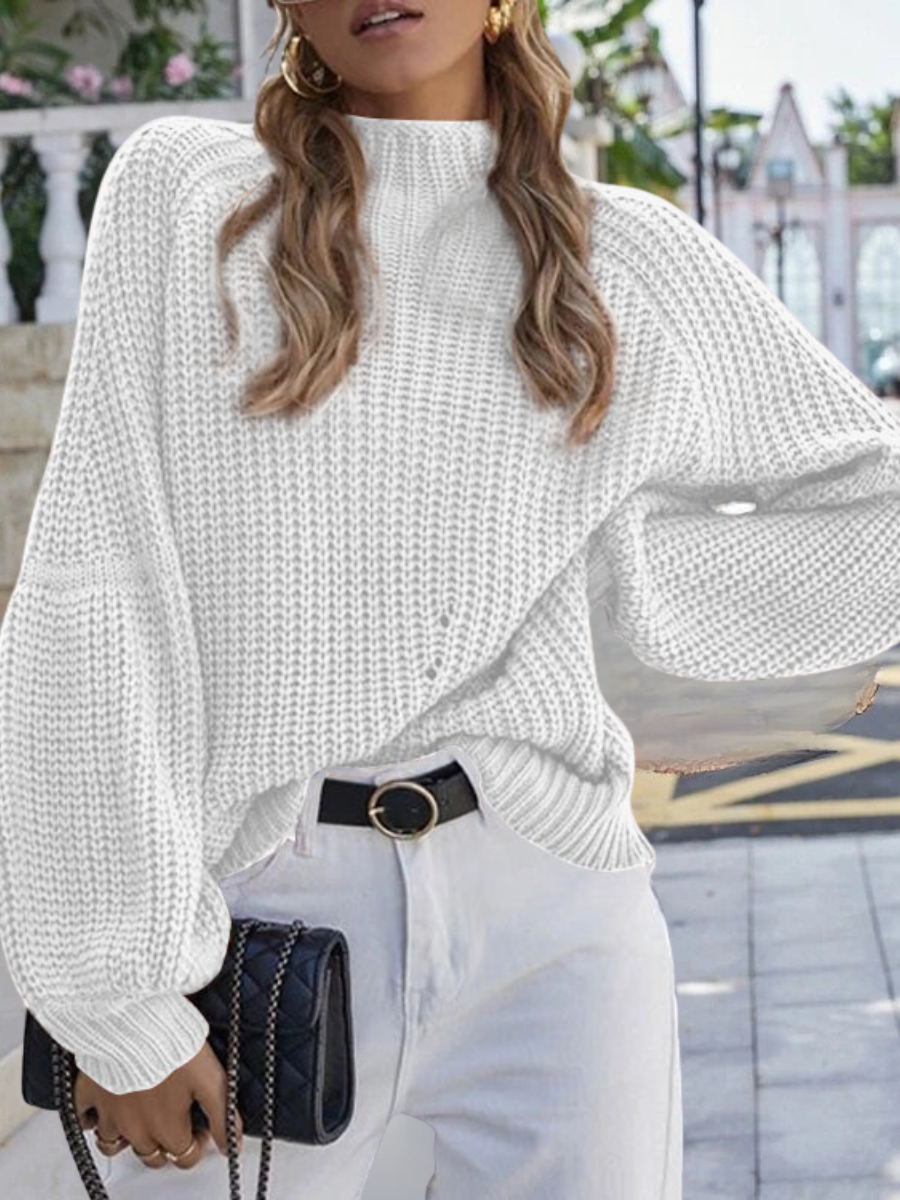 Damen Unifarben Nahtverarbeitung Winter Straße Langarm Mock Neck Pullover