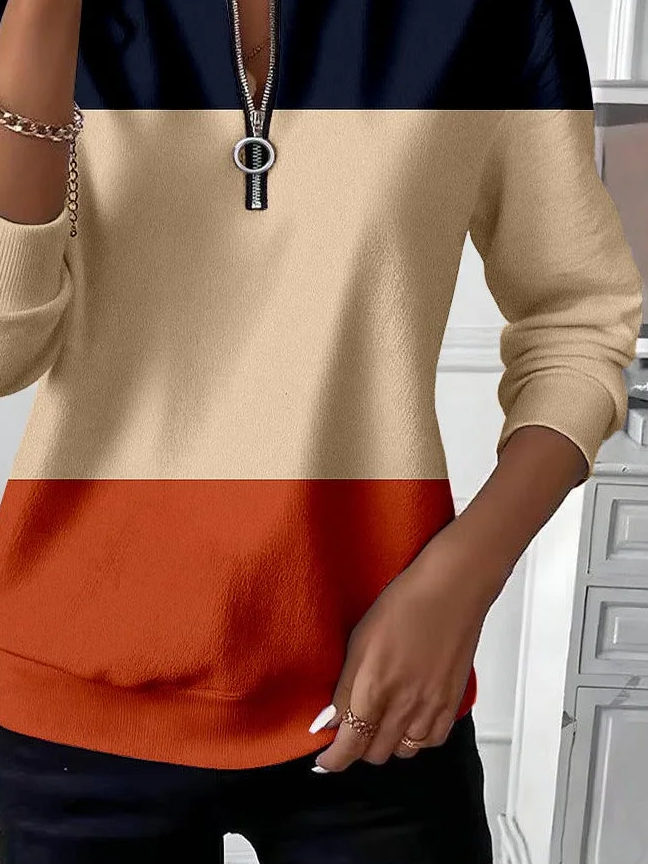 Damen Multifarben Block Rundhals Print Lässig Frühling/Herbst Langarm Sweatshirt