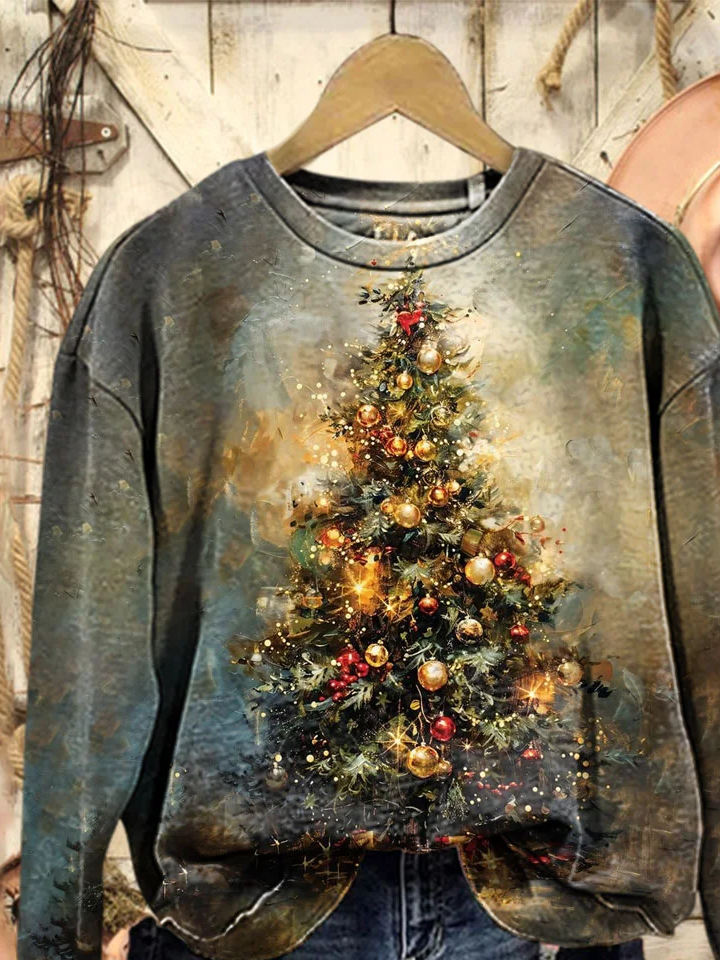 Damen Weihnachten Rundhals Print Lässig Frühling/Herbst Langarm Sweatshirt