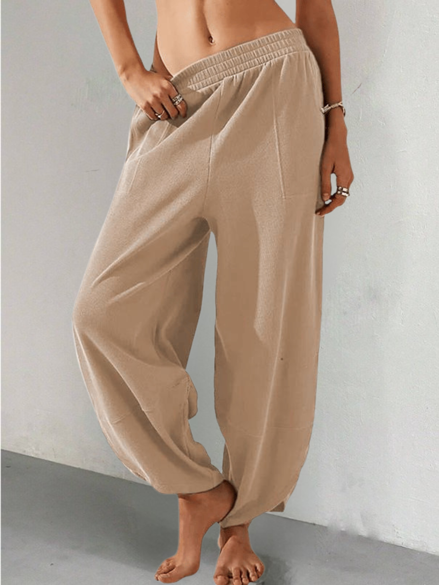 Damen Unifarben Lang Elastische Taille Hose Lässig Frühling/Herbst Hose