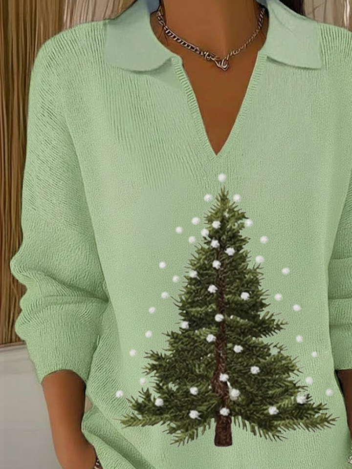 Damen Weihnachten Print Frühling/Herbst Lässig Langarm Schalkragen Pullover